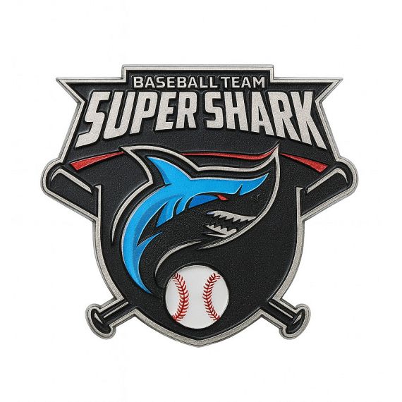 Custom Super Shark baseball team enamel lapel pin.